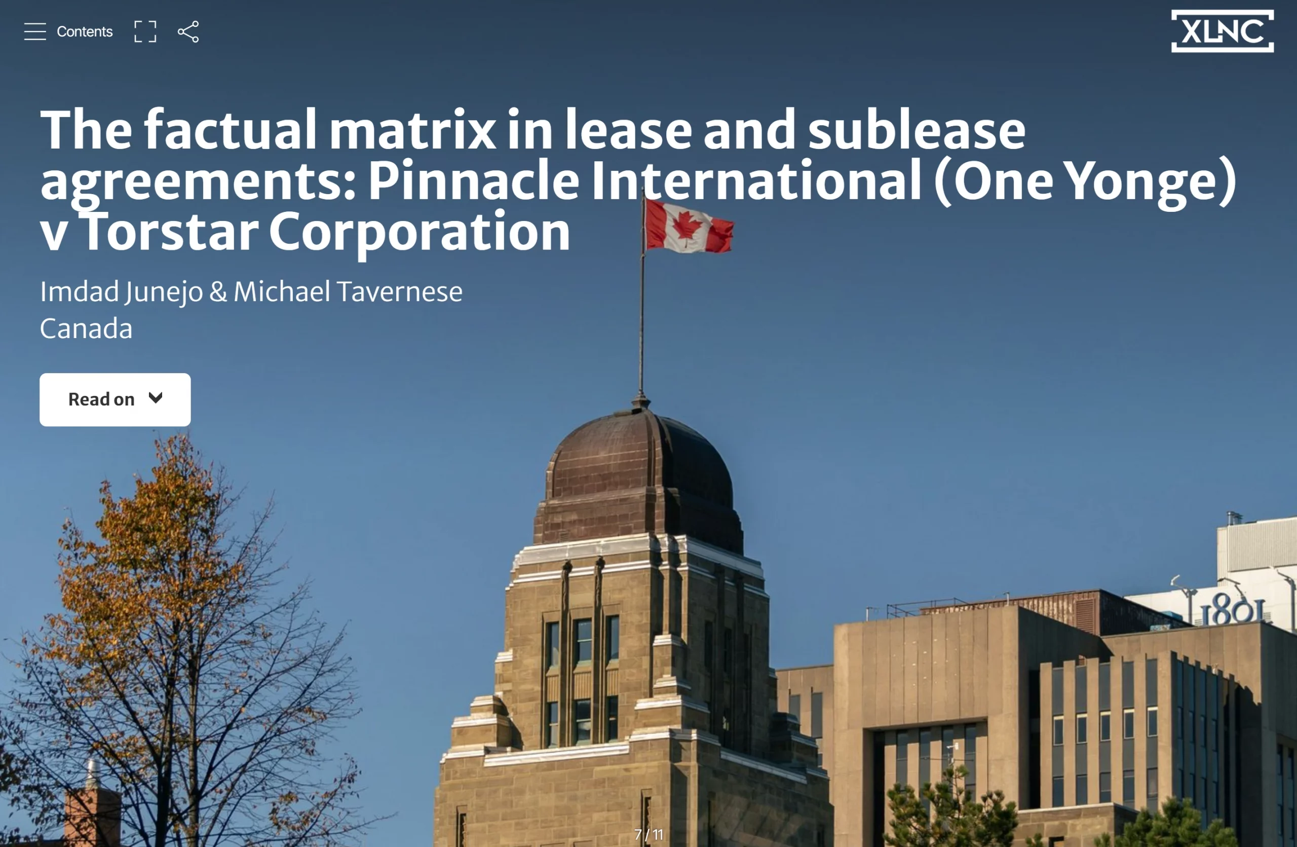 The factual matrix in lease and sublease agreements: Pinnacle International (One Yonge) v Torstar Corporation
